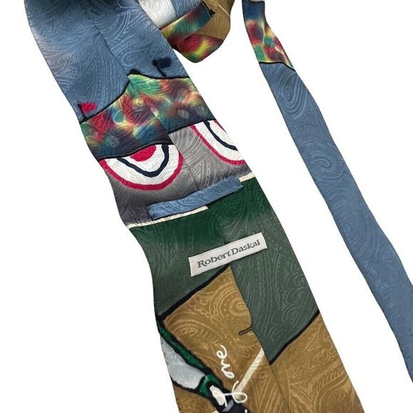 Robert Daskal Hand Painted Baseball Player 100% Silk Mens Necktie Tie Paisley - Picture 2 of 16